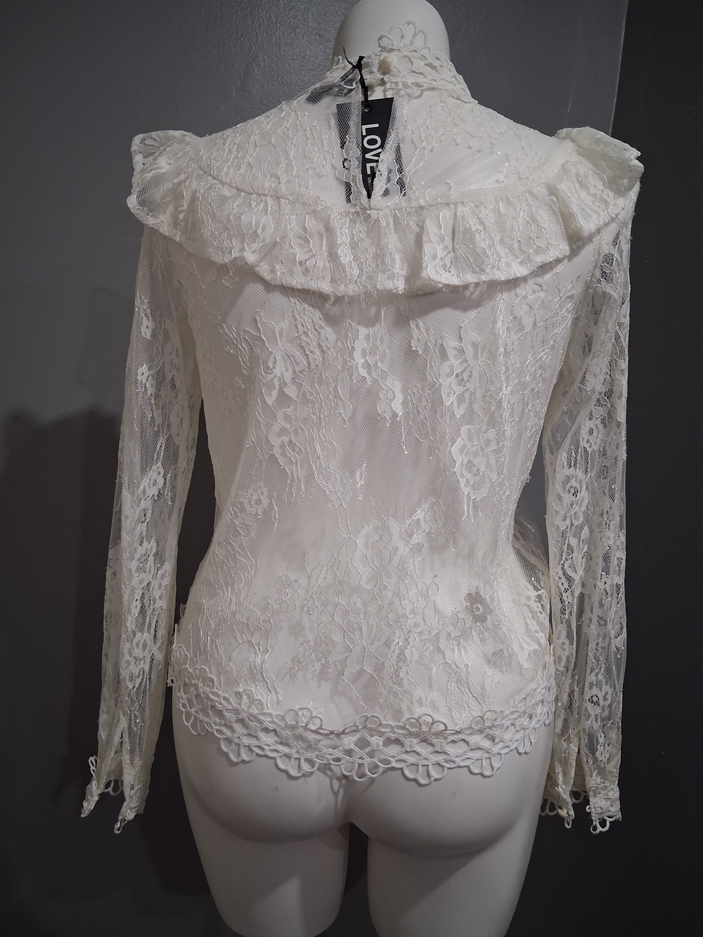 Ivory Lace Ruffle High-Neck Blouse - Picture 3 of 7
